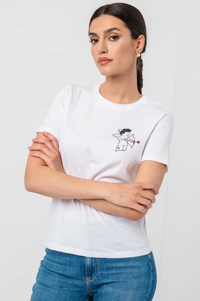 Хлопковая футболка с овальным вырезом Marella, белый