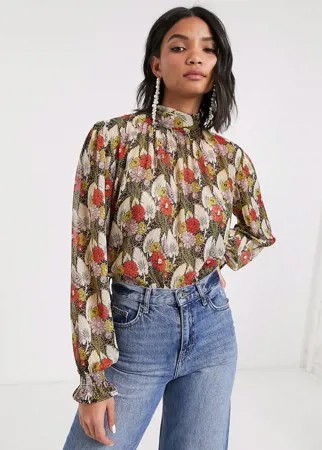 Блузка с принтом и присборенной отделкой Topshop-Мульти