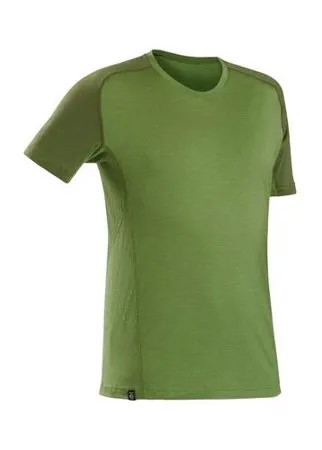 Футболка с коротким рукавом для треккинга - TREK 500 MERINOS зеленая мужская, размер: M, цвет: Оливковый/Темно-Оливковый FORCLAZ Х Декатлон
