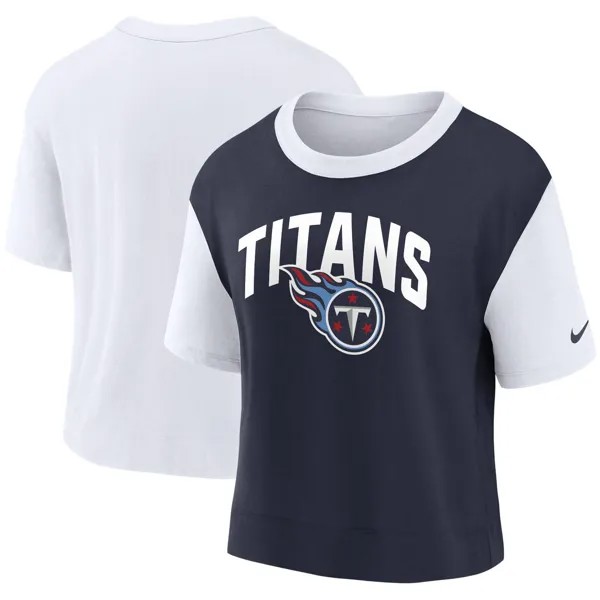 Женская модная футболка с высокими бедрами Nike Tennessee Titans белого/темно-синего цвета Nike
