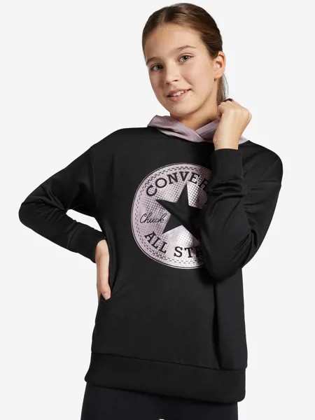 Худи для девочек Converse Foil Hood Boyfriend, Черный