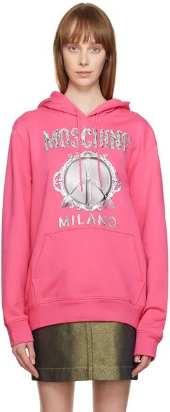 Розовый худи с рисунком Moschino