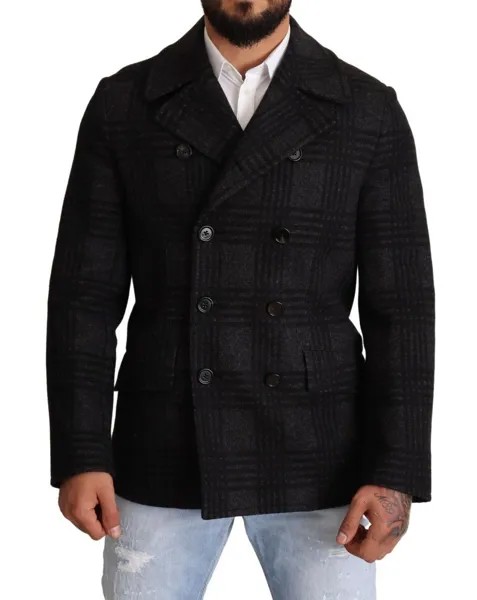 DOLCE - GABBANA Куртка-тренч в клетку, черная шерсть s. IT52/US42/XL Рекомендуемая розничная цена: 2200 долларов США.