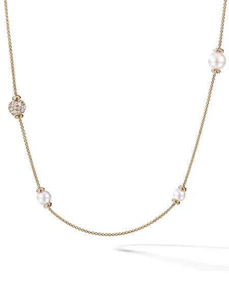 David Yurman 18kt yellow gold Solari long station pearl and diamond necklace