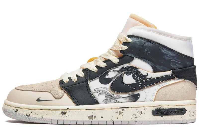 Кроссовки Air Jordan 1 Vintage Basketball Shoes Women's High-top Beige/Black, цвет Off White