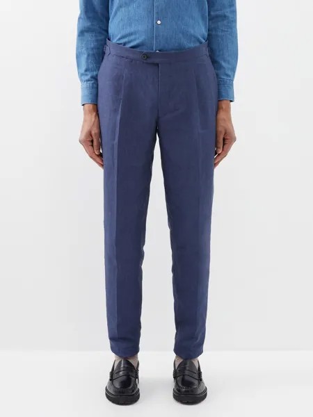Льняные брюки с одинарными складками Thom Sweeney, синий