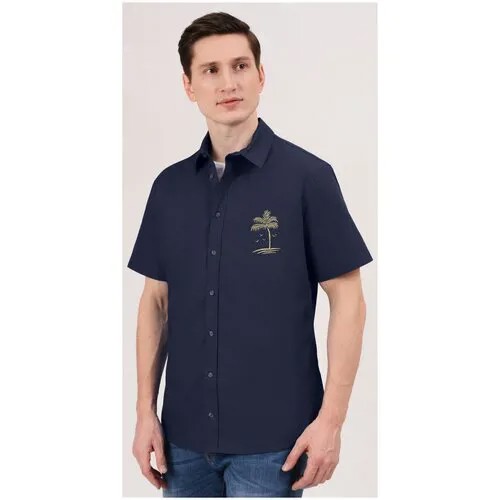 Рубашка с вышивкой на груди Tom Farr T M7005.67/Синий Синий 48