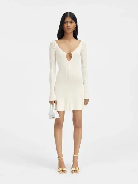 Мини-платье с длинными рукавами и фестонами Pralu Jacquemus, белый
