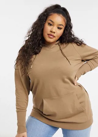 Светло-коричневый премиальный худи в стиле oversized Vero Moda Curve-Коричневый цвет