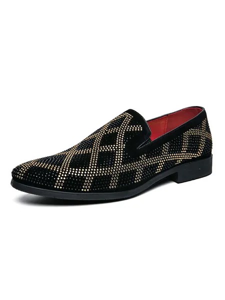 Milanoo Men's Rhinestones Dress Loafers in Black