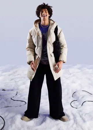 Удлиненная дутая oversized-куртка цвета экрю ASOS DESIGN-Светло-бежевый цвет