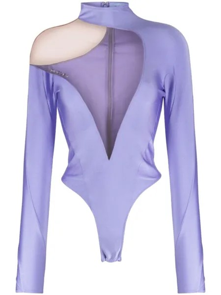 Mugler боди Illusion асимметричного кроя, фиолетовый