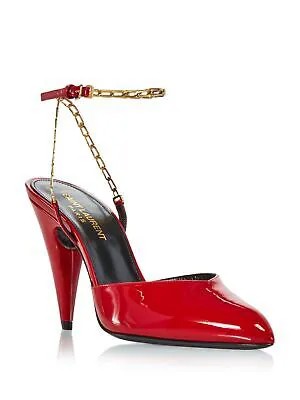 SAINT LAURENT Женские кожаные туфли-лодочки Kika 95 с острым носком и красной цепочкой, размер 39,5