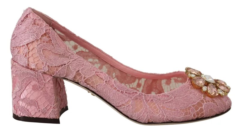 DOLCE - GABBANA Обувь Пастельно-розовые туфли-лодочки Taormina с кружевом и кристаллами EU35 / US4,5 $1100