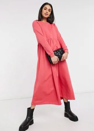 Розовое платье-свитшот миди с присборенной юбкой Urban Threads-Розовый цвет