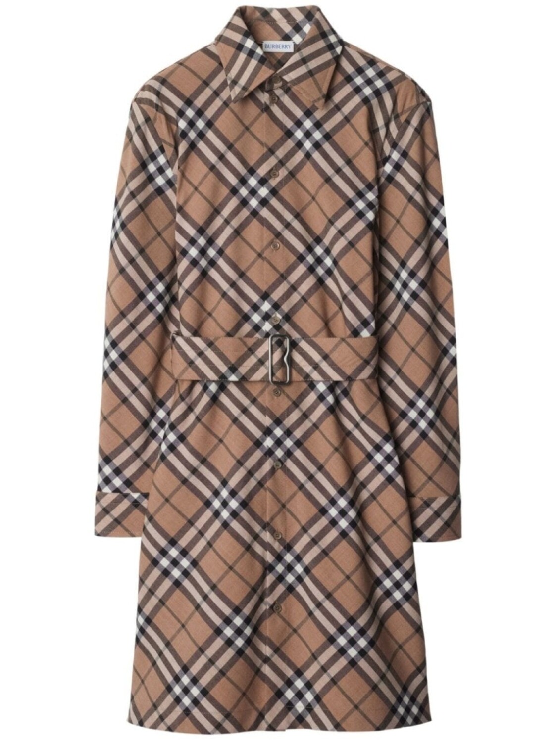 Burberry клетчатое платье-рубашка, коричневый