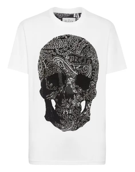 Футболка с круглым вырезом SS Пейсли Стразы Philipp Plein, цвет White / Black
