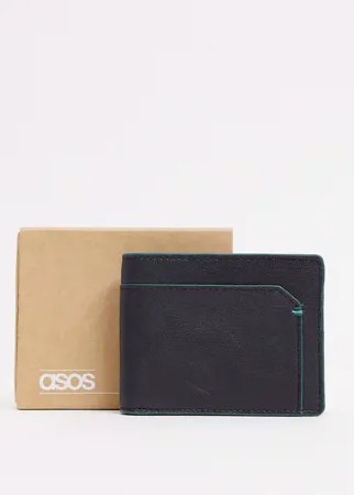Черный кожаный бумажник с отделением для карт ASOS DESIGN-Черный цвет