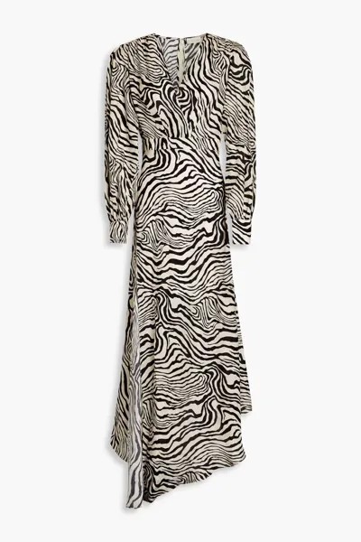 Асимметричное платье макси Estelle из атласного крепа с зебровым принтом Ronny Kobo, цвет Animal print