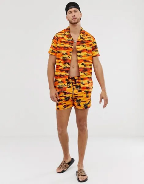 Оранжевые шорты для плавания с пальмовым принтом New Look-Желтый