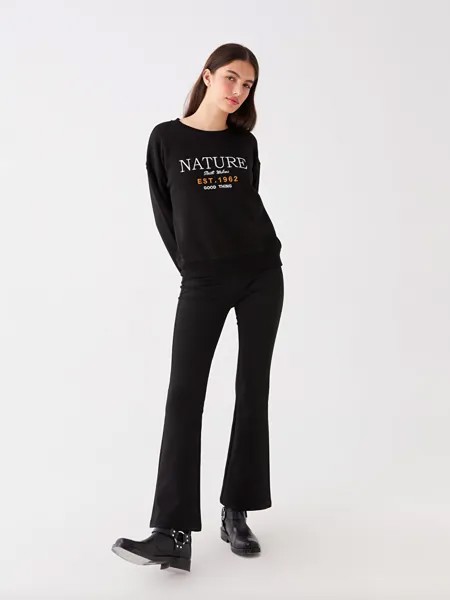 Однотонные расклешенные женские спортивные штаны с эластичным поясом LCW Casual, черный