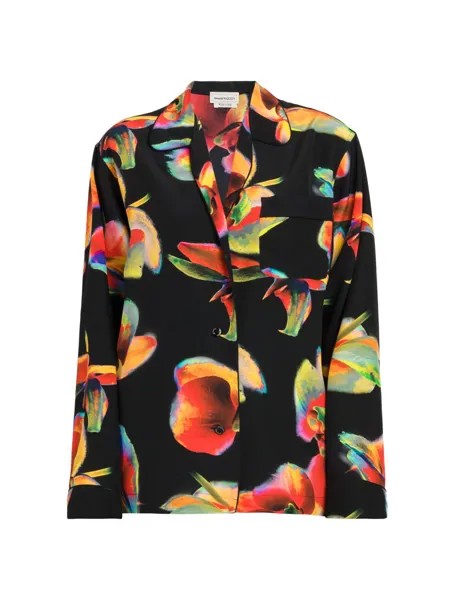 Шелковая блузка оверсайз с цветочным принтом Alexander McQueen, черный