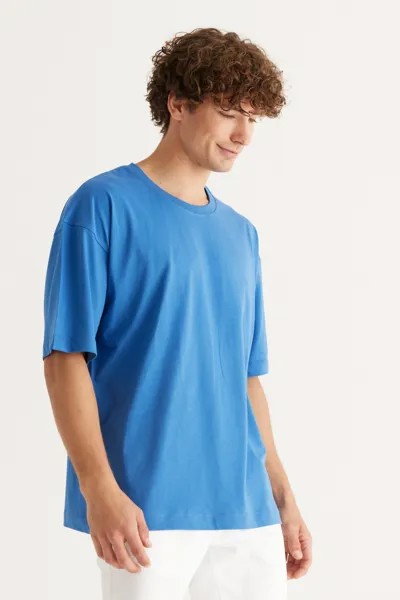 Мужская футболка оверсайз свободного кроя цвета индиго из 100 % хлопка с круглым вырезом AC&Co/Altınyıldız Classics AC&Co Altinyildiz Classics, синий