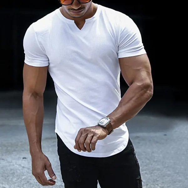 Мужская облегающая базовая футболка с V-образным вырезом