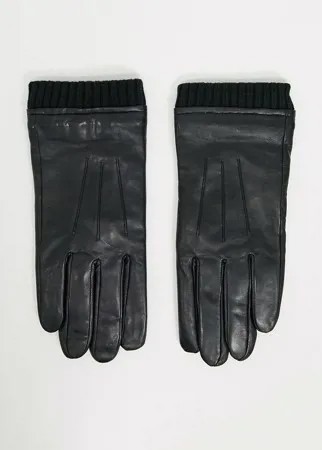 Черные кожаные перчатки с манжетами для сенсорных гаджетов Barney's Original-Черный цвет