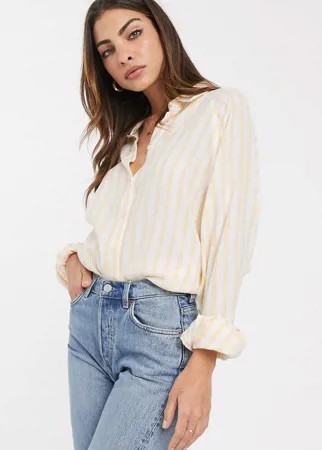 Рубашка бойфренда в полоску горчичного цвета с длинными рукавами ASOS DESIGN-Мульти