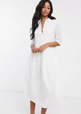 Белое платье-рубашка миди с вышивкой ришелье Missguided-Белый