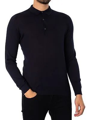 Мужская рубашка-поло с длинными рукавами John Smedley Bradwell, синяя