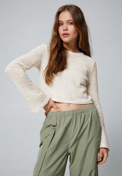 Вязаный джемпер CREW NECK LONG SLEEVE CROP Koton, цвет ecru