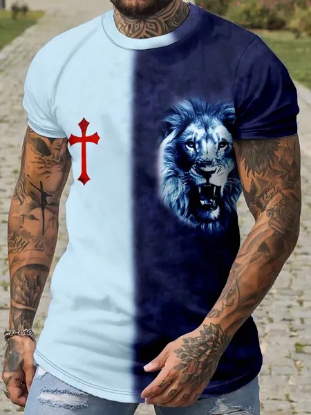 Мужская футболка Manfinity LEGND Lion and Cross, принт тай-дай с трехмерным контрастом, многоцветный