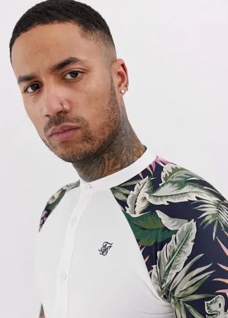 Белая рубашка с короткими контрастными рукавами SikSilk-Белый