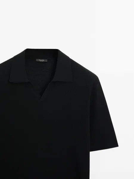 Трикотажная рубашка-поло из смесового хлопка Massimo Dutti, black