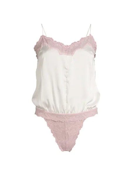 Ночное боди из атласа и кружева Free People, кремовый