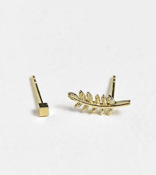 Позолоченные серьги-гвоздики с пером из стерлингового серебра Kingsley Ryan-Золотистый