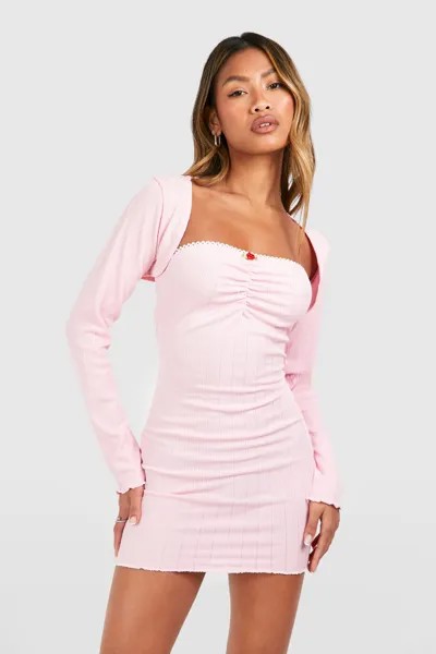 Мини-платье-болеро бандо с кружевной отделкой розами boohoo, розовый