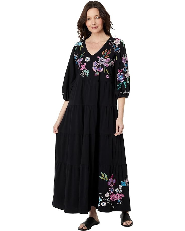 Платье Johnny Was Shilo Dolman Tiered Knit, черный