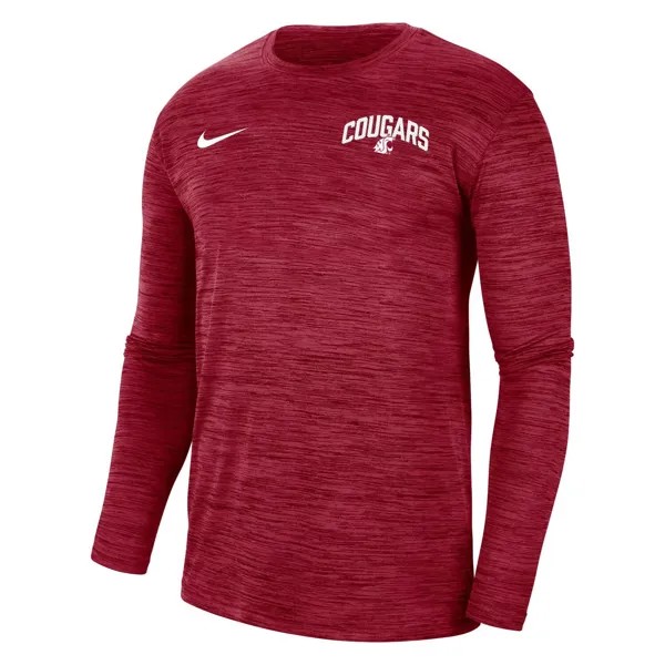 Мужская малиновая футболка с длинными рукавами Washington State Cougars Velocity Sideline Performance Space-Dye Nike
