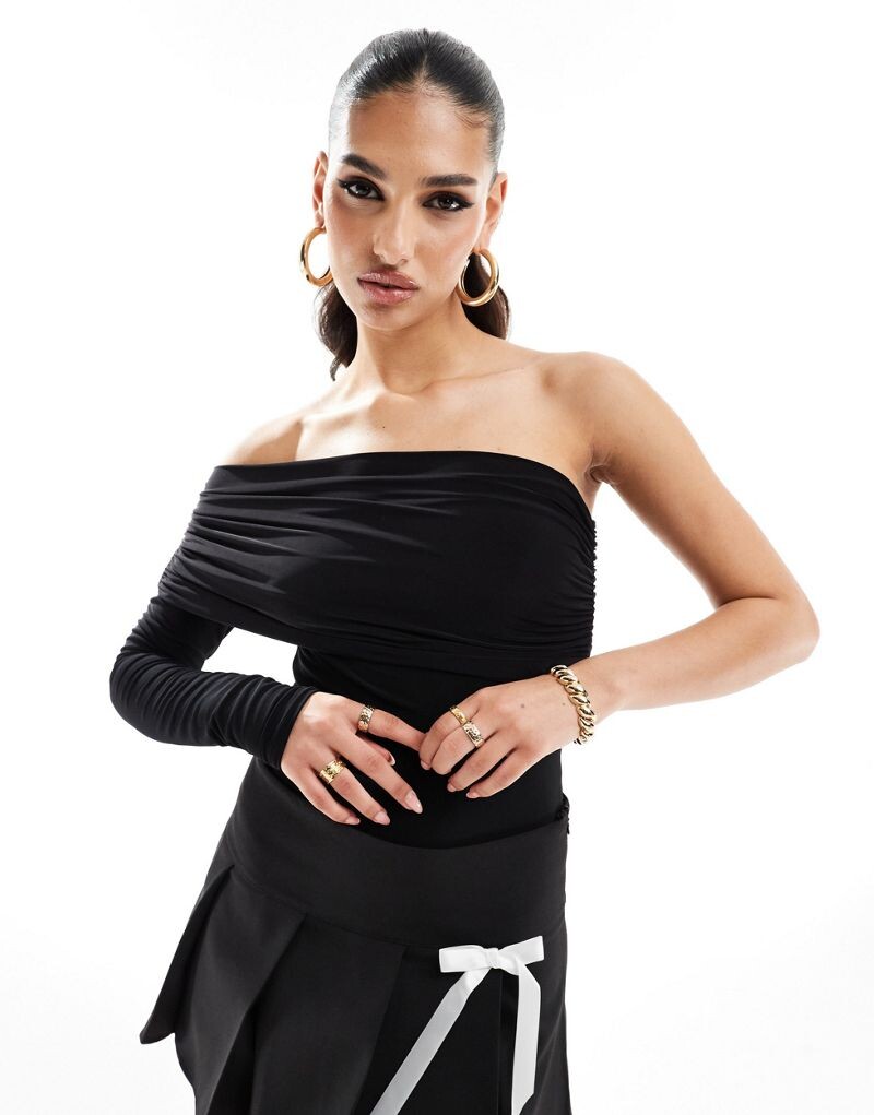 ASOS DESIGN — двухслойное боди черного цвета на одно плечо с пышными формами