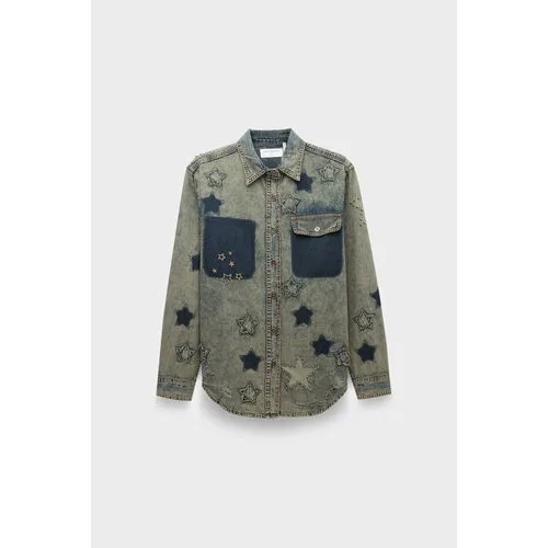 Рубашка One Teaspoon petrol green star everyday shirt, размер 40, оливковый