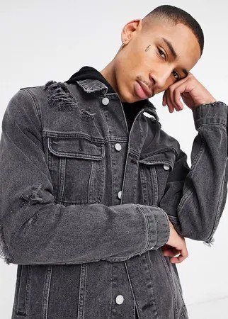 Черная джинсовая куртка с рваной отделкой ASOS DESIGN-Черный цвет
