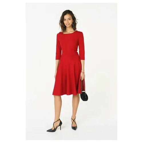 Трикотажное платье с юбкой клеш и рукавами три четверти Stella Di Mare Dress 432-15/ Красный 44