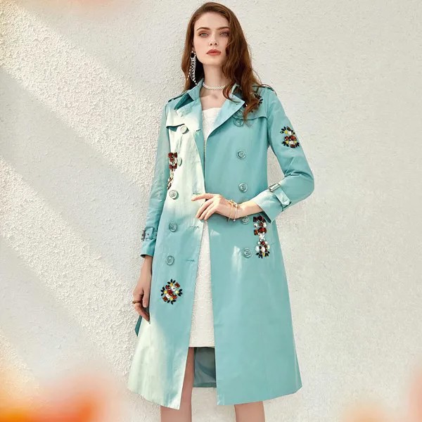 Женская двубортная длинная куртка Стразы, винтажная элегантная приталенная ветровка в офисном стиле, весна 2021