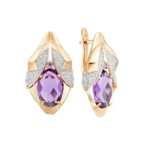 Серьги АЛЕКСАНДРА, красное золото, 585 проба, фианит, аметист