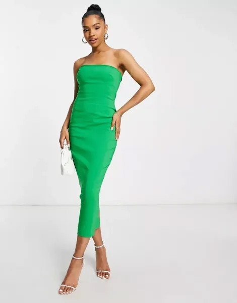 Зеленое платье миди без бретелек Vesper