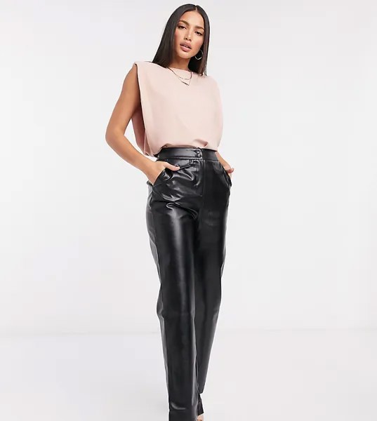 Полиуретановые брюки с завышенной талией Fashion Union Tall-Черный