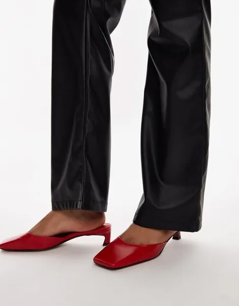 Topshop Audrey — Мюли премиум-класса из красной кожи на среднем каблуке с квадратным носком